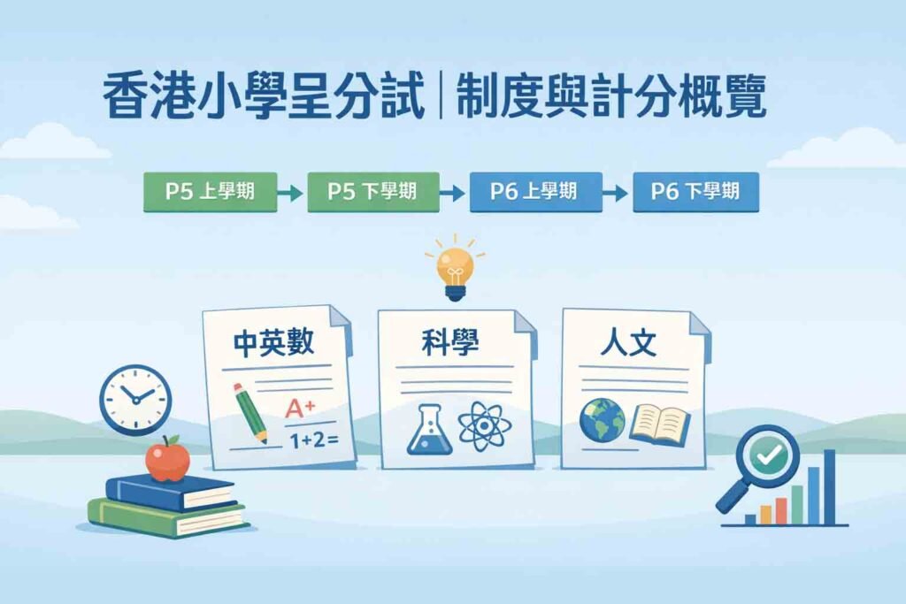 香港小學呈分試制度與計分方式示意圖（小五至小六）